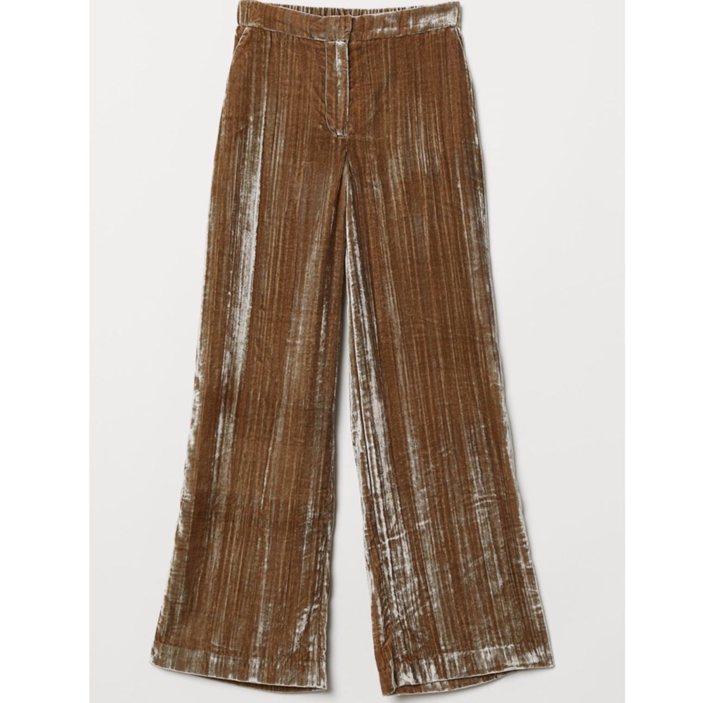 H&M Beige Champagne Crushed Velvet Wide Leg Trousers
